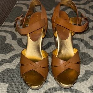 Audrey Brooke Brown Strappy Wedge Sandals